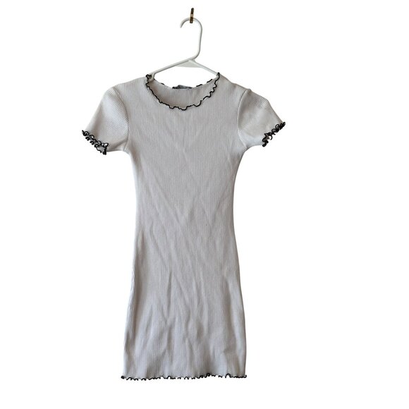Zara White Ribbed Knit Short Sleeve Mini Dress With Black Ruffled Edges S READ - Picture 4 of 8